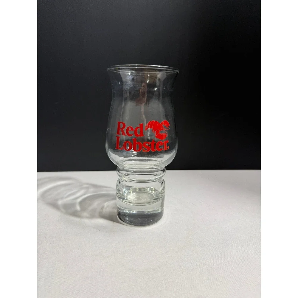 Vintage Red Lobster Hurricane Cocktail Glass Clear Heavy Base Barware Collection